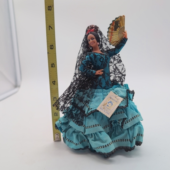 Vintage 1950s Marin Chiclana Flamenco Dancer Doll W/Original Tag Blue Dress - Picture 8 of 8
